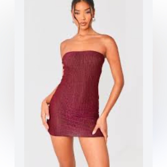 naked wardrobe Dresses & Skirts - NAKED WARDROBE TEXTURE PLUSH VELVET TUBE DRESS BURGUNDY/WINE  BODYCON BURNOUT